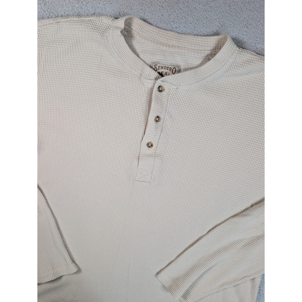 Sendero Provisions Co Mens XL Waffle Knit Henley Shirt Cream Long Sleeve Cotton